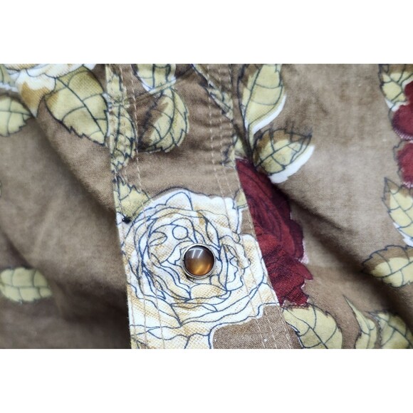 Vintage Project Red Western Shirt Mens L-XL Brown Red Floral Amber Snaps Casual - Picture 7 of 12